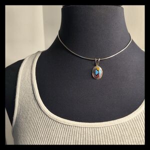 🌎 Vtg. Sterling Silver Pendant with Colorful Semi Precious Stone Inlay